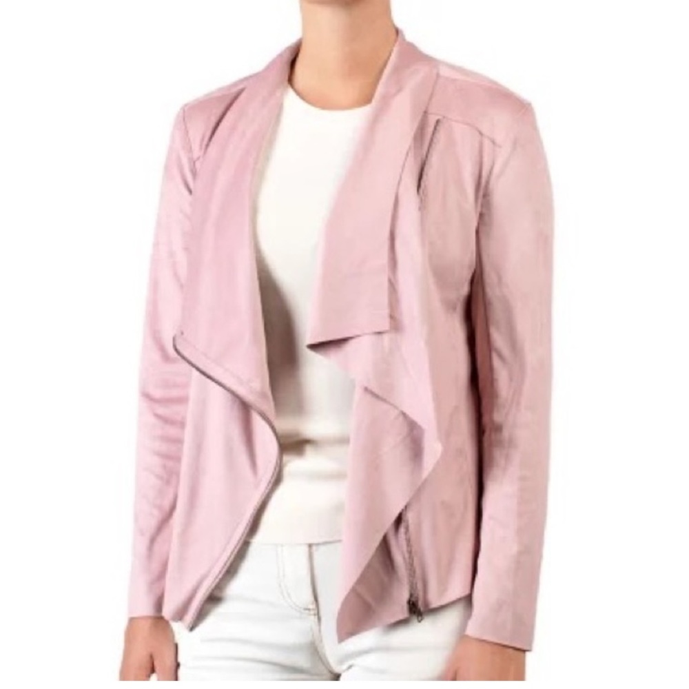Mote Drape Moto Jacket Blush Pink Side Front Zipper Size XXL Faux Suede